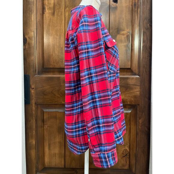 J Crew Mercantile Women’s 1/2 Zip Red/Blue Flannel Shacket Size XSmall. - Picture 5 of 8